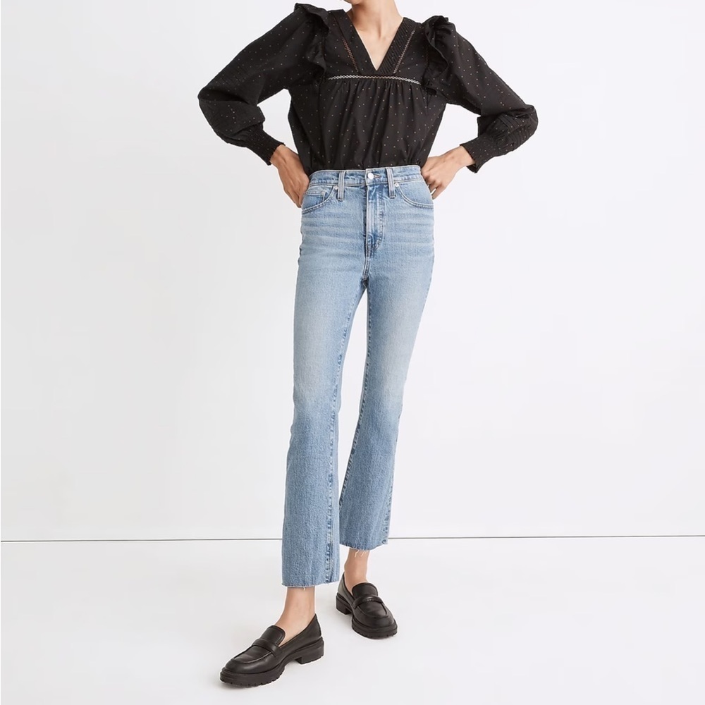 Madewell Cali Demi boot jeans enmore wash raw hem